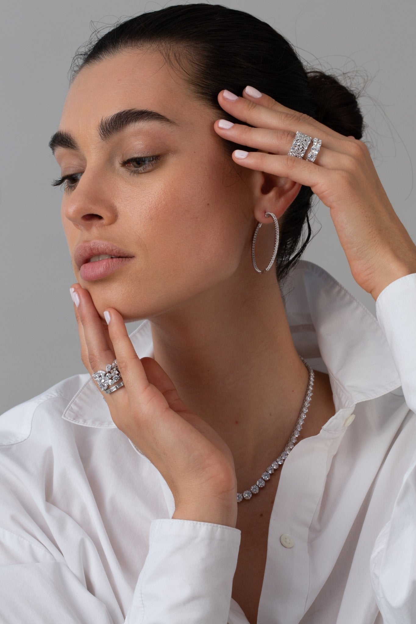Crislu Large Pave Hoop Earrings Finished in Pure Platinum