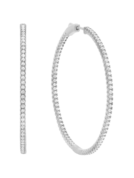 Crislu Medium Pave Hoop Earrings Finished in Pure Platinum