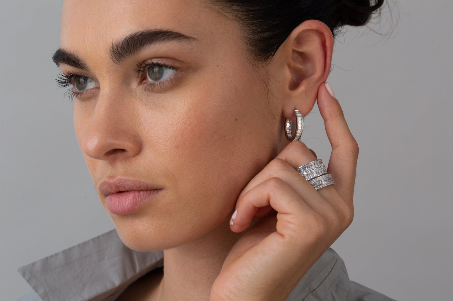 Crislu Parallel Platinum Baguette Hoop Earrings for Women