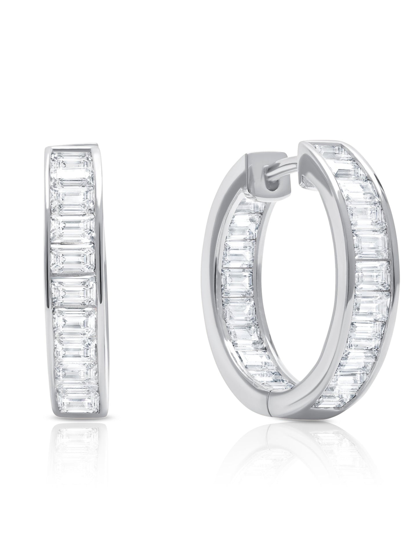 Crislu Parallel Platinum Baguette Hoop Earrings for Women