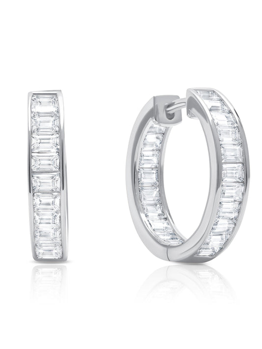 Crislu Parallel Platinum Baguette Hoop Earrings for Women
