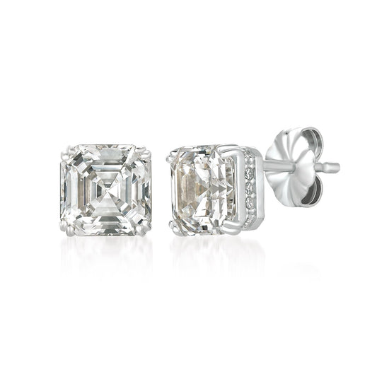 Crislu Royal Asscher Cut Stud Earrings Finished in Pure Platinum