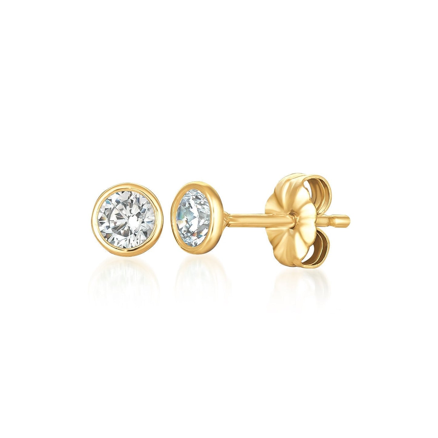 Crislu Solitaire Bezel Set Earrings in 18kt Yellow Gold 1.0 Cttw