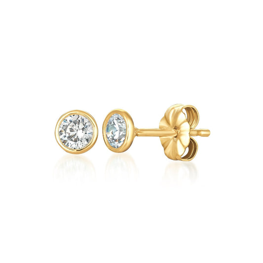 Crislu Solitaire Bezel Set Earrings in 18kt Yellow Gold 1.0 Cttw