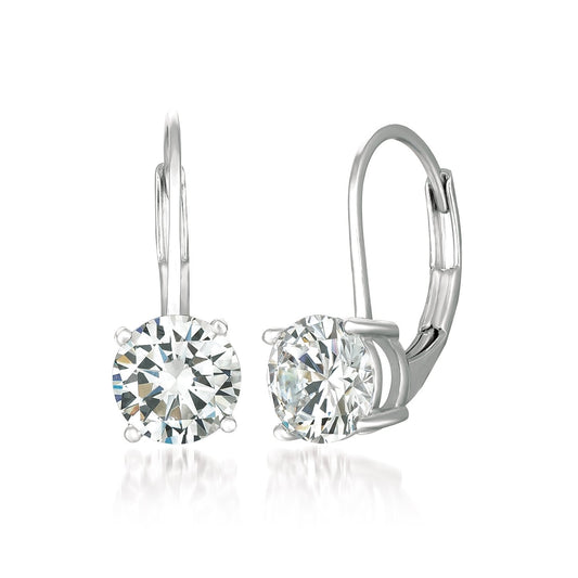 Crislu Solitaire Brilliant Cut Leverback Drop Earrings Finished in Pure Platinum