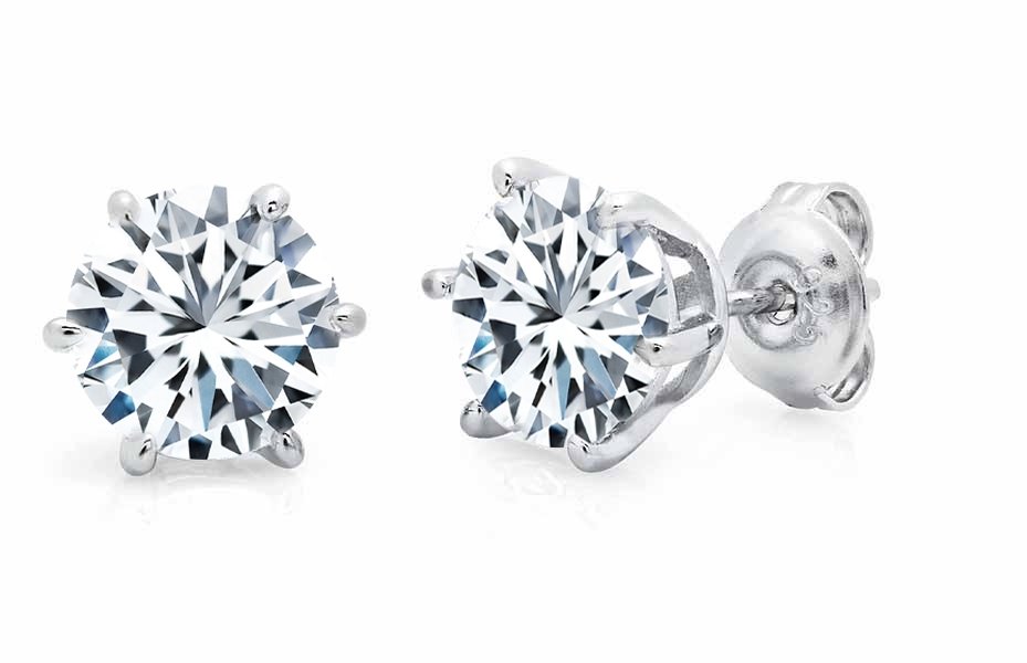 Crislu Solitaire Brilliant Stud Earrings Finished in Pure Platinum