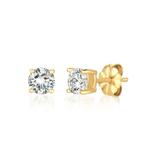 Crislu Solitaire Brilliant Stud Earrings Finished in 18kt Yellow Gold - 1.0 Cttw