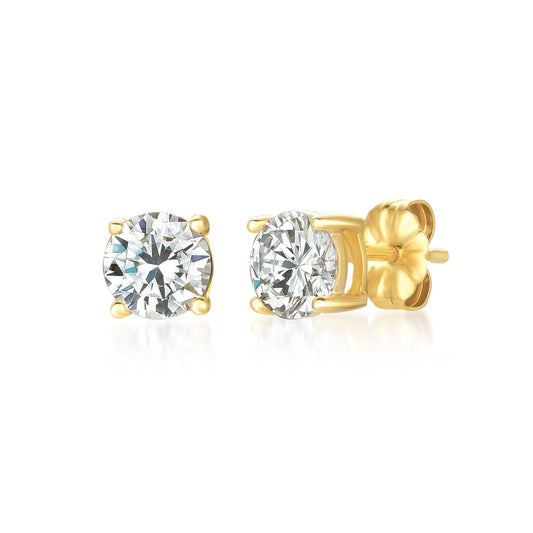 Crislu Solitaire Brilliant Stud Earrings Finished in 18kt Yellow Gold - 1.5 Cttw