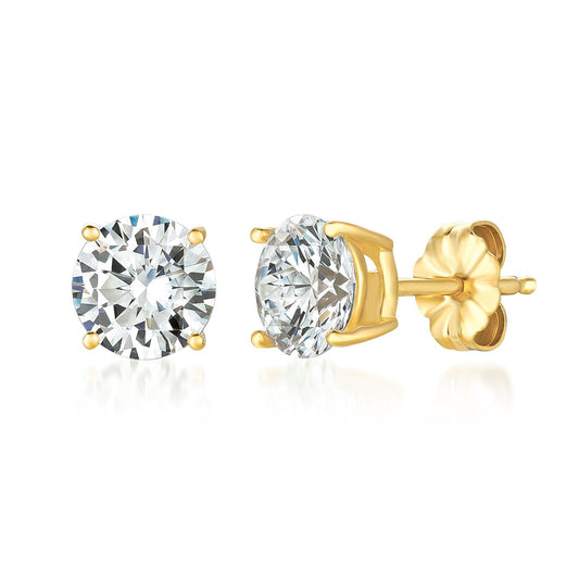 Crislu Solitaire Brilliant Stud Earrings Finished in 18kt Yellow Gold - 3.0 Cttw
