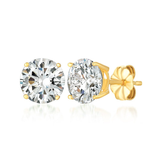 Crislu Solitaire Brilliant Stud Earrings Finished in 18kt Yellow Gold - 4.0 Cttw