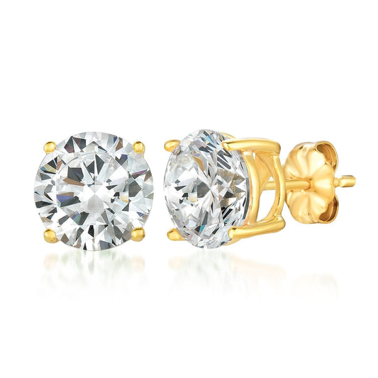 Crislu Solitaire Brilliant Stud Earrings Finished in 18kt Yellow Gold - 6.0 Carat