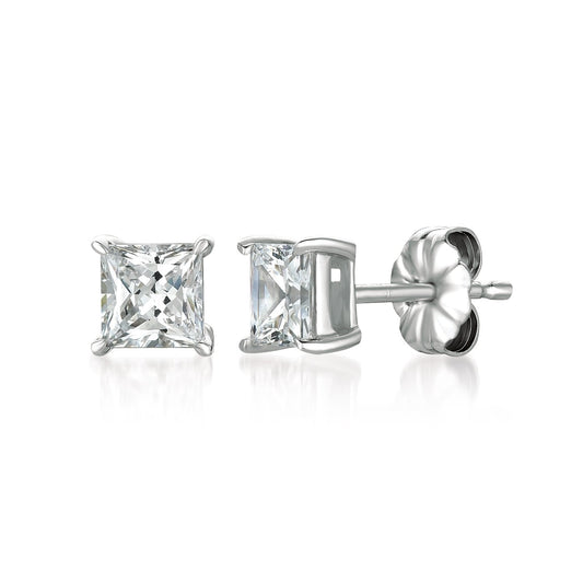 Crislu Solitaire Princess Stud Earrings Finished in Pure Platinum - 1.5 Cttw