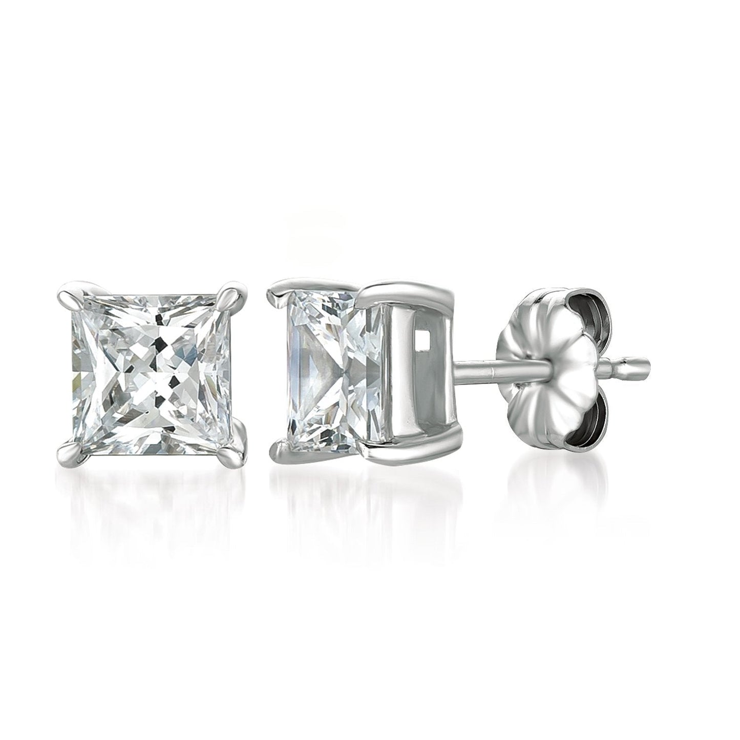Crislu Solitaire Princess Stud Earrings Finished in Pure Platinum