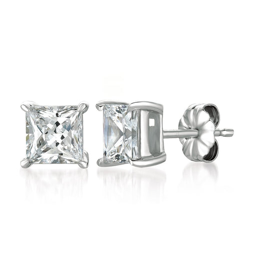 Crislu Solitaire Princess Stud Earrings Finished in Pure Platinum - 3.0 Cttw