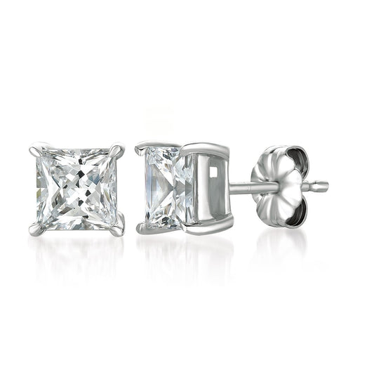 Crislu Solitaire Princess Stud Earrings Finished in Pure Platinum