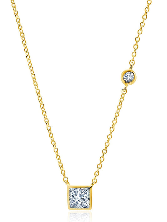 Crislu Square Ray CZ Necklace Finished in 18kt Yellow Gold