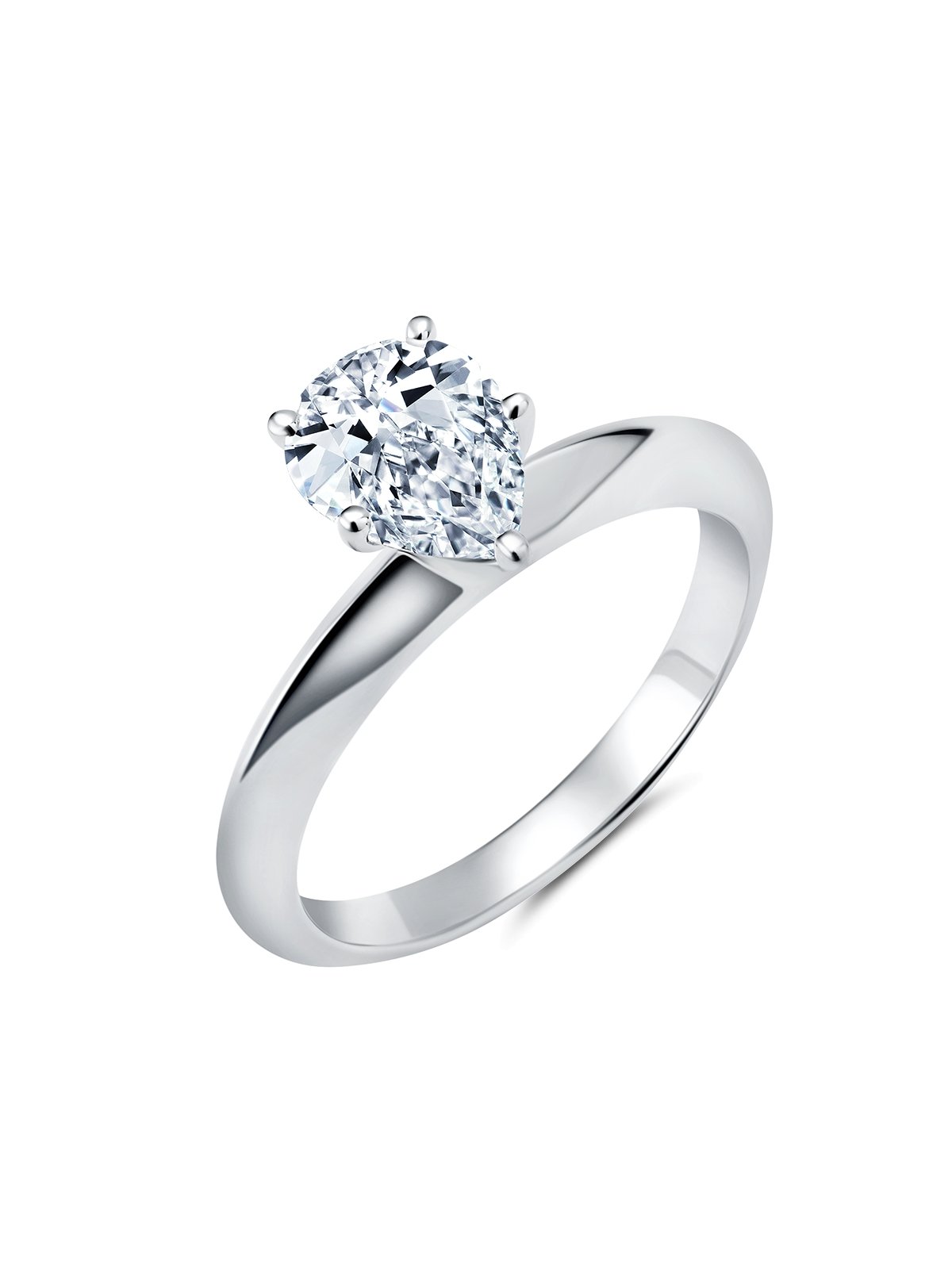 Crislu Tiffany Pear Cut Hand Set Cubic Zirconia Ring Platinum