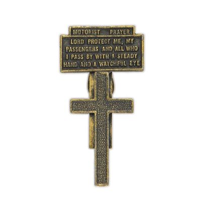 Extel Gold Pewter Motorist Prayer Cross Sun Visor Clip