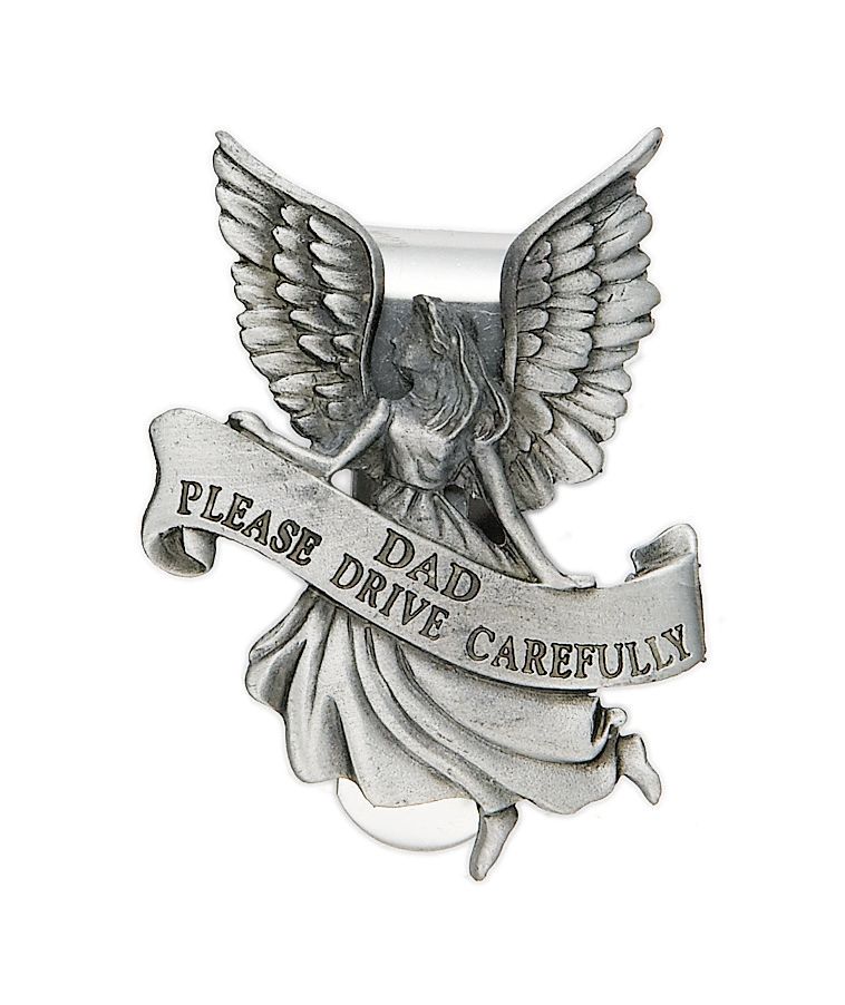 Extel Pewter Dad "Please Drive Carefully" Angel Sun Visor Clip for Dad Car Truck