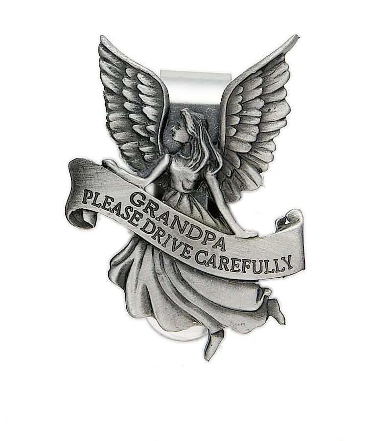 Extel Pewter Grandpa Please Drive Carefully Angel Visor Clip
