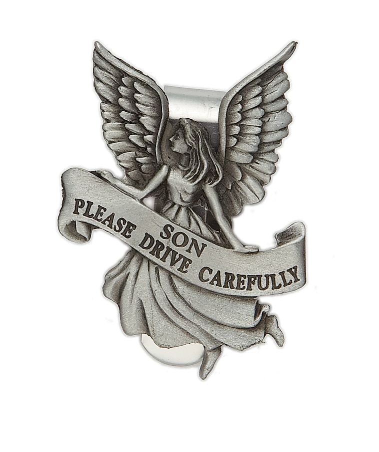Extel Pewter Son Please Drive Carefully Angel Visor Clip