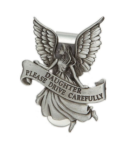 Extel Pewter Daughter "Please Drive Carefully" Angel Sun Visor Clip for Daughter Car Truck