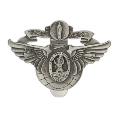 Extel Pewter Winged St. Christopher and Miraculous Mary Sun Visor Clip for Men Women Car Truck