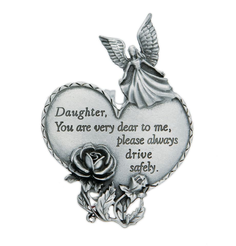 Extel Pewter Daughter "Drive Safely" Heart and Angel Sun Visor Clip for Daughter Car Truck