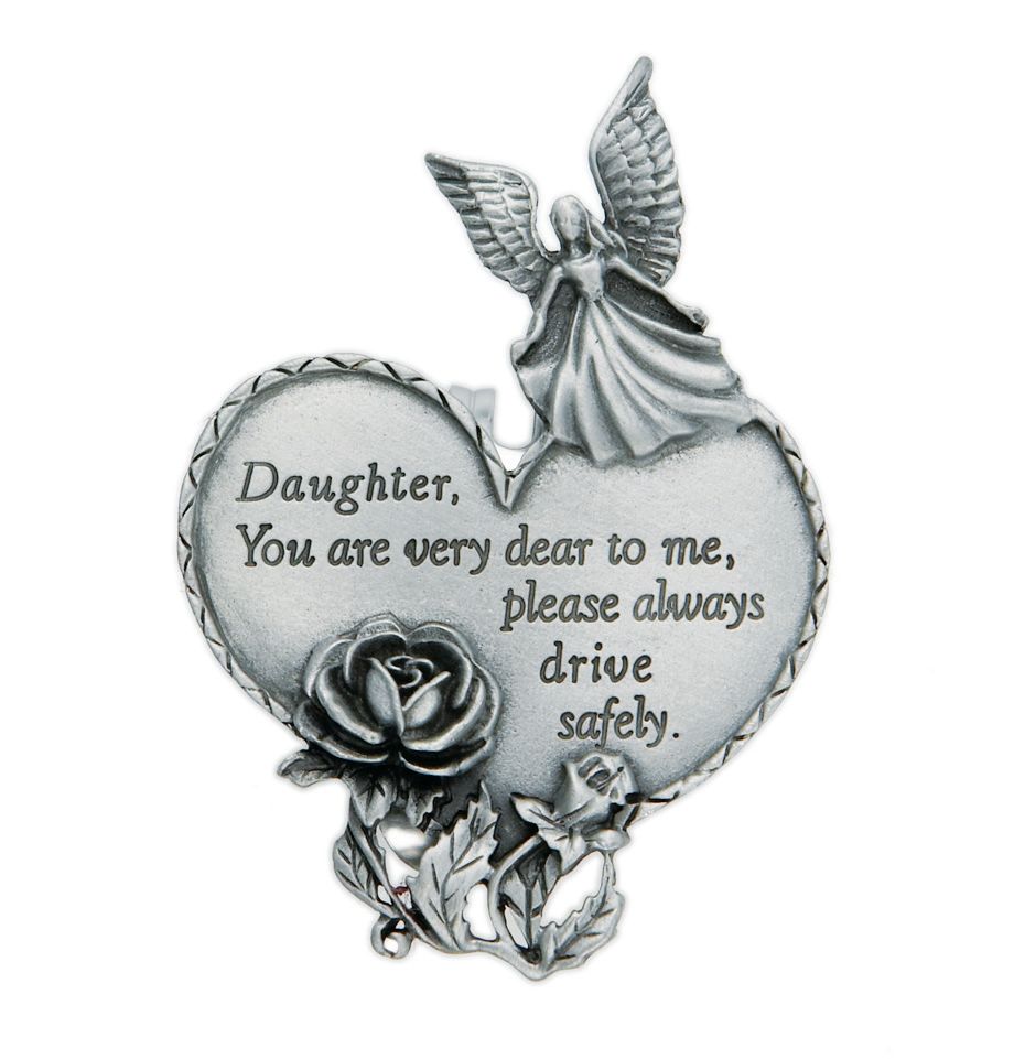 Extel Pewter Daughter Drive Safely Heart Angel Visor Clip