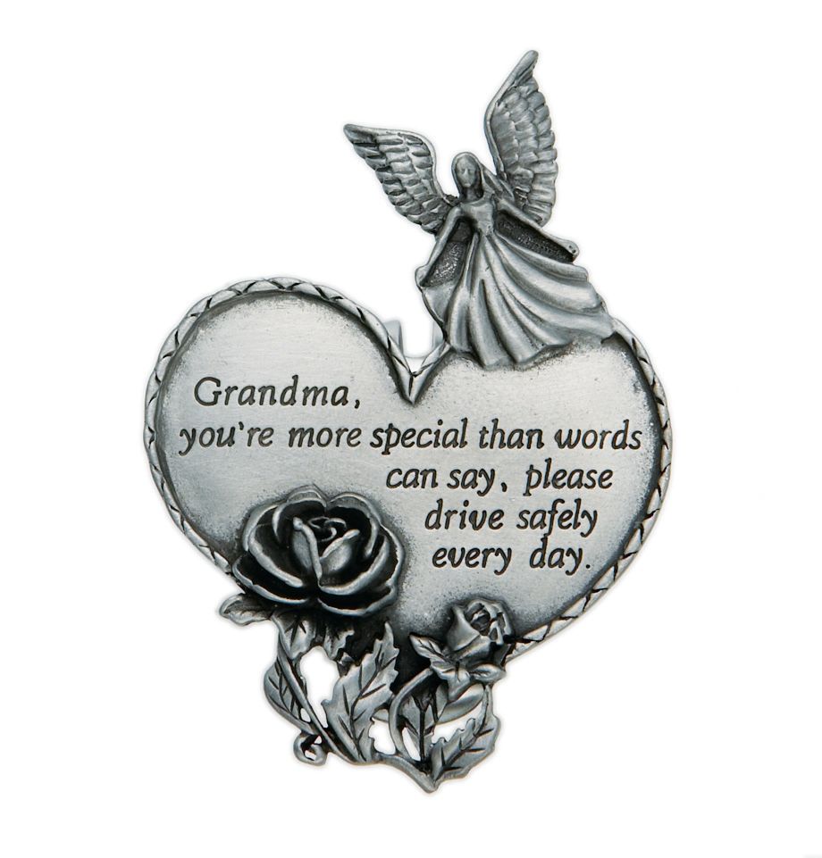 Extel Pewter Grandma Drive Safely Heart Angel Visor Clip