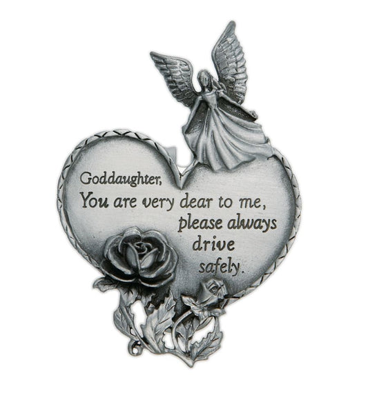 Extel Pewter Goddaughter "Drive Safely" Heart and Angel Sun Visor Clip for Goddaughter Car Truck