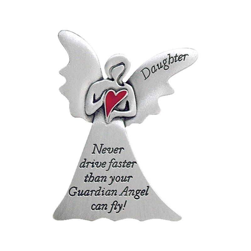 Extel Pewter Daughter "Never Drive Faster Than Your Guardian Angel"  Sun Visor Clip for Daughter Car Truck