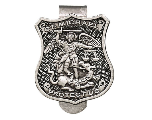 Extel Pewter St. Michael, Patron Saint of Police Sun Visor Clip for Police Officer Car Truck