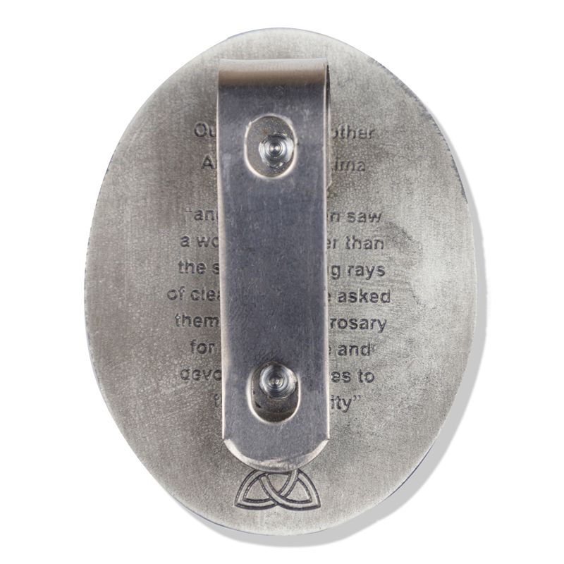 Extel Oval Pewter Our Lady of Fatima Sun Visor Clip Accessory