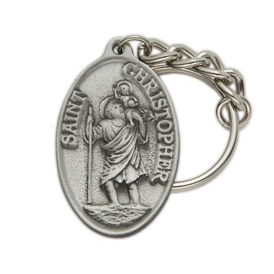 Extel Pewter Oval St. Christopher, Patron Saint of Travelers Key Chain