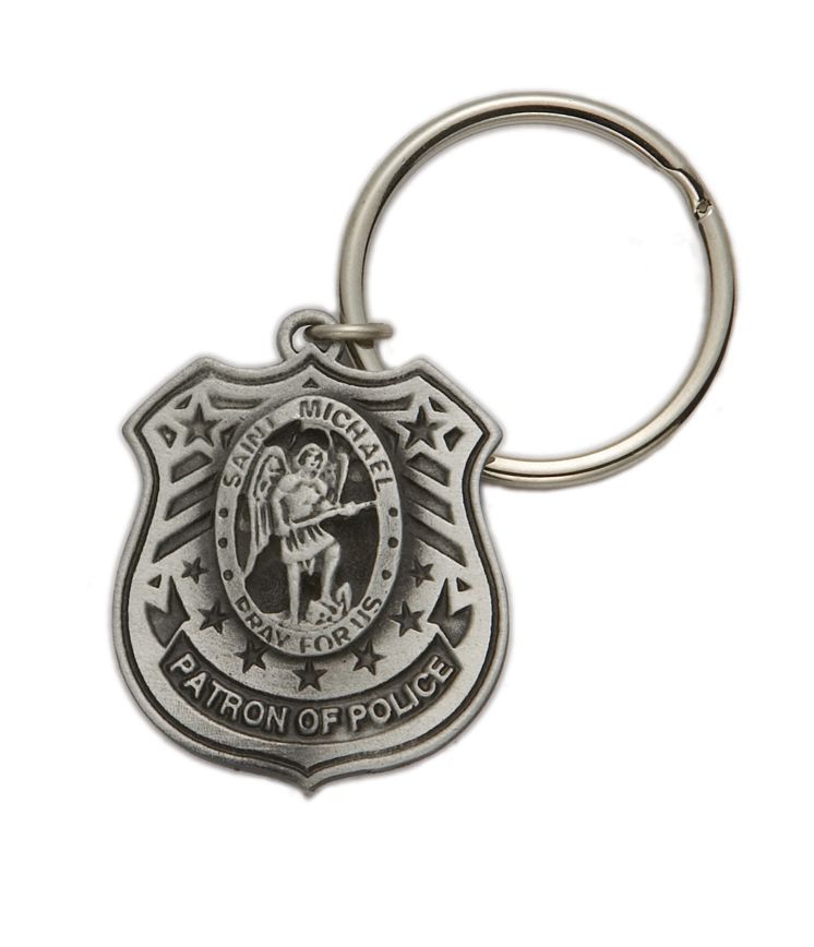 Extel Pewter St. Michael, Patron Saint of Police Shield Key Chain