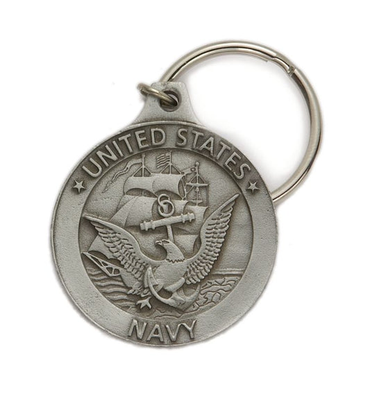 Extel Pewter Round St. Michael Navy Key Chain