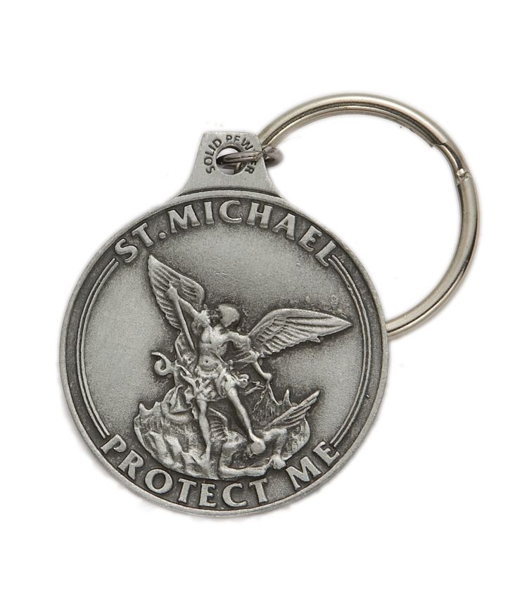 Extel Pewter Round St. Michael Navy Key Chain