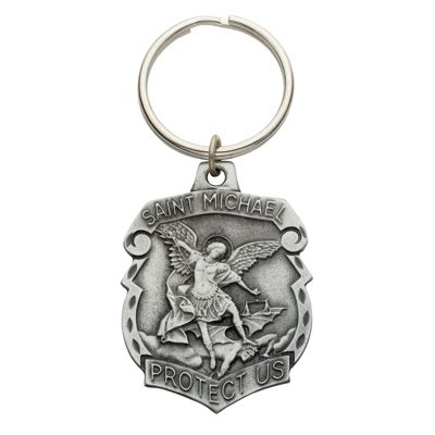 Extel Pewter Shield St. Michael, Patron Saint of Police Officers Key Chain