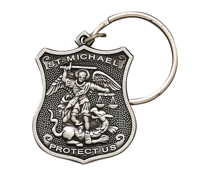 Extel Pewter St. Michael, Patron Saint of Police Shield Key Chain