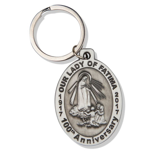 Extel Oval Pewter Our Lady of Fatima Key Chain
