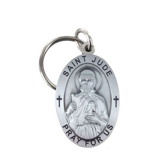 Extel Pewter Oval St. Jude, Patron Saint of Hopeless Causes and Desperation Key Chain