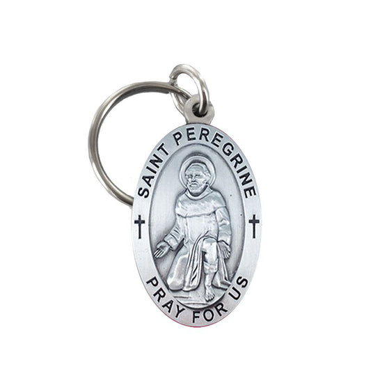 Extel Pewter Oval St. Peregrine, Patron Saint of Cancer Key Chain