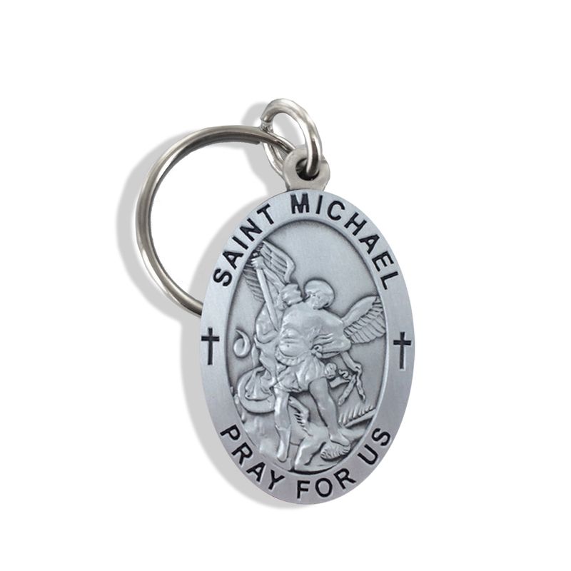 Extel Pewter Oval St. Michael, Patron Saint of Police Key Chain