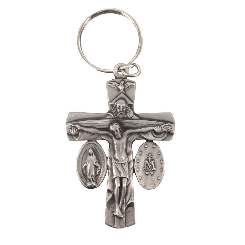 Extel Antique Pewter holy Trinity Crucifix and Miraculous Key Chain
