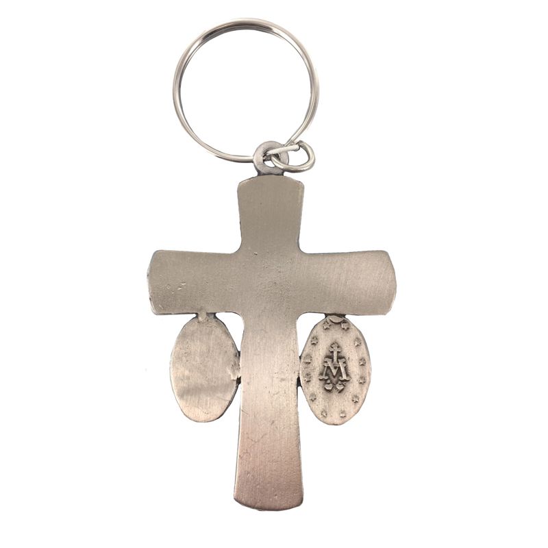 Extel Antique Pewter holy Trinity Crucifix and Miraculous Key Chain