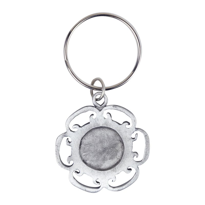 Extel Pewter Enameled Round Mustard Seed Key Chain