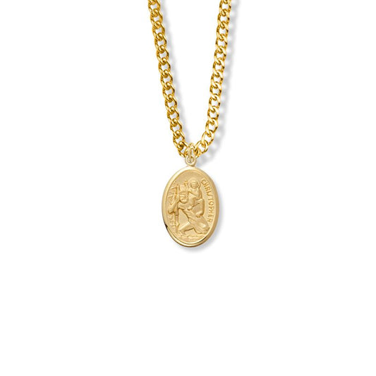 Extel Medium 10KT Gold Filled Oval St. Christopher Medal Pendant, Patron Saint of Travelers for Women with 18" chain