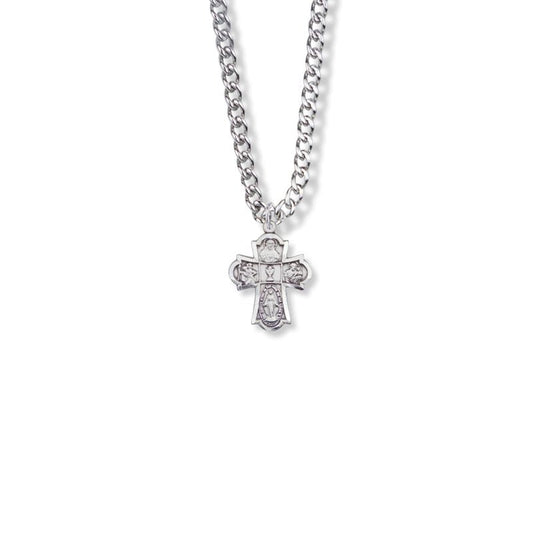 Extel Medium Sterling Silver First Communion Four Way Medal Pendant for Boy Girl with 18" chain