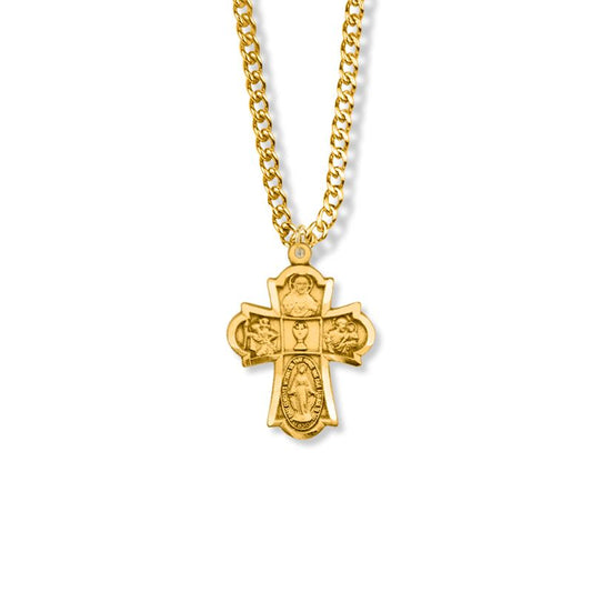 Extel Large 14KT Gold Filled First Communion Four Way Medal Pendant for Boy Girl with 18" chain